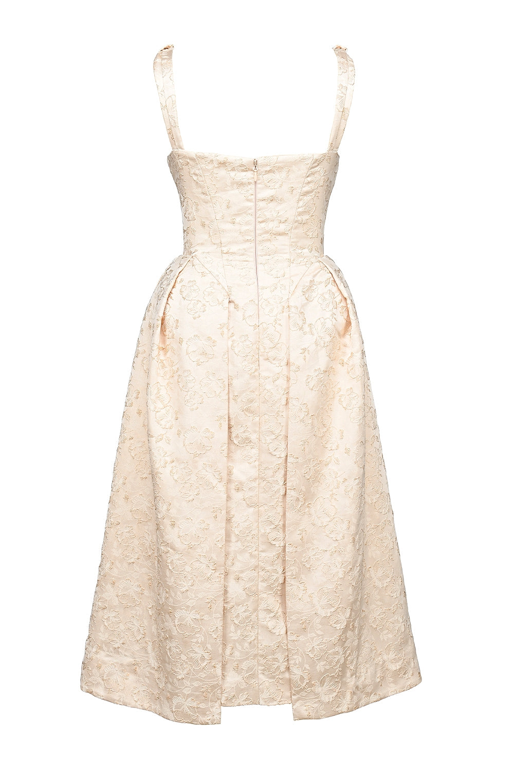 Floral Jacquard Deep V-Neck Sleeveless Pleated Midi Dress 12