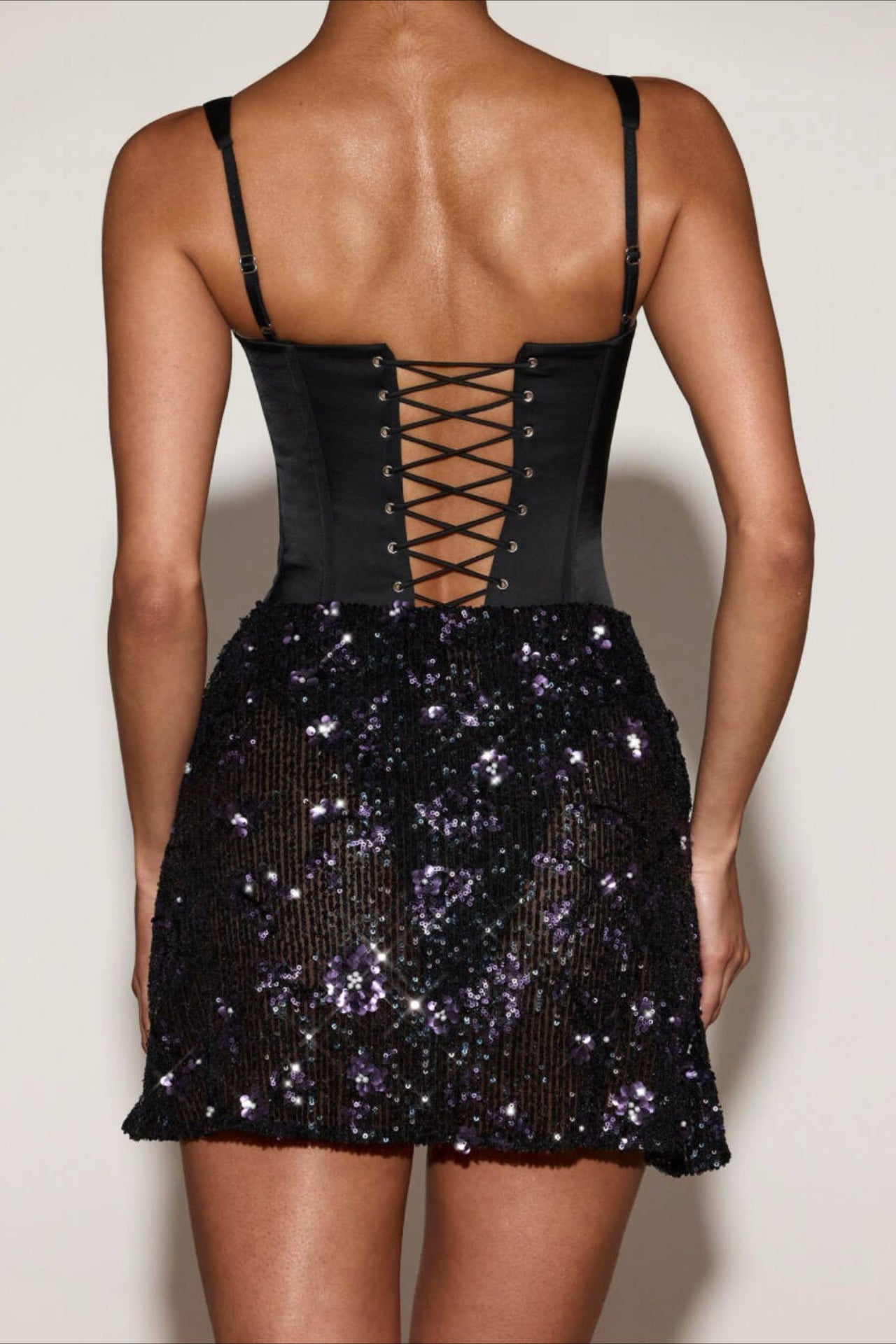 Corset Square Neck Sequin Floral Faux Two Piece Bodycon Mini Dress