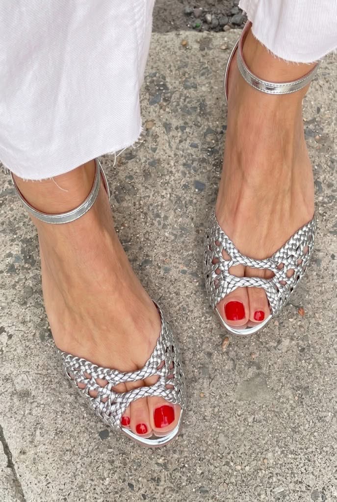 Woven Peep Toe Ankle Strap Flat Sandals