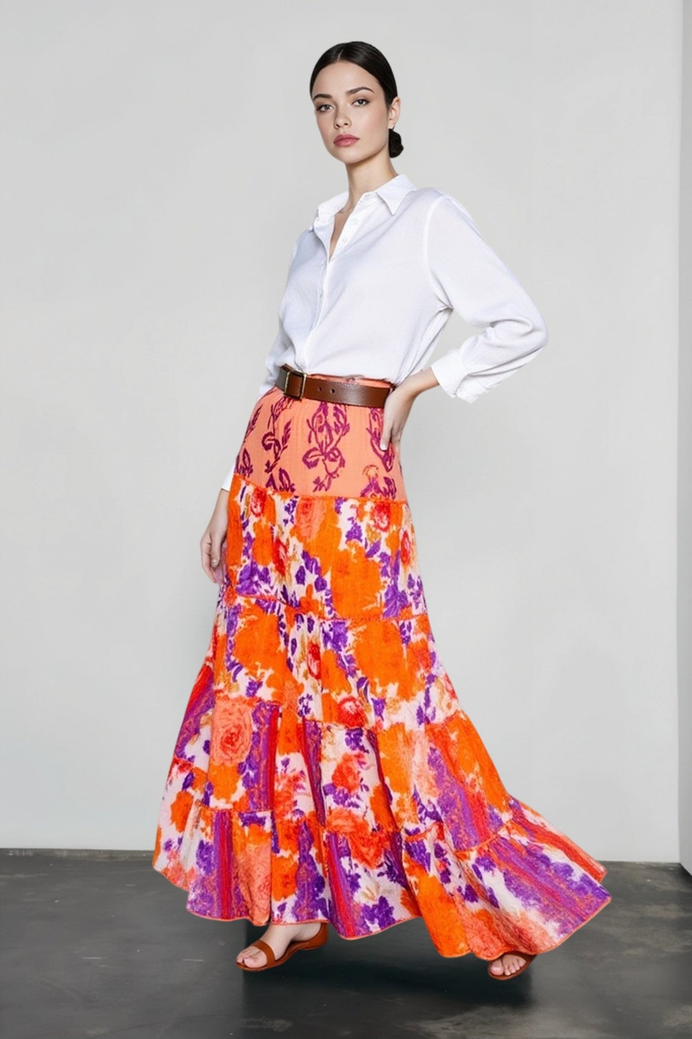 Boho Print Ruffle Swing Vacation Skirt