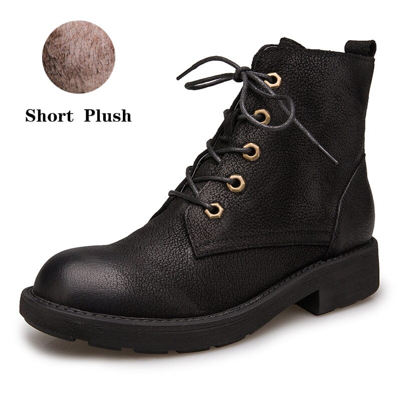 Full Grain Leather Combat Boots Designer Retro Chunky Boots Coffee/Black