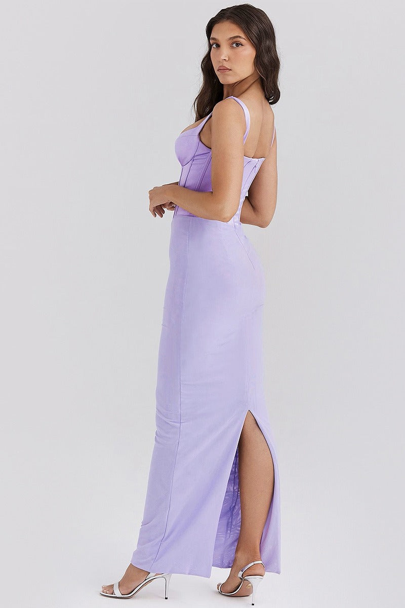 Corset Bodice Wide Strap Sweetheart Neck Column Bodycon Maxi Gown