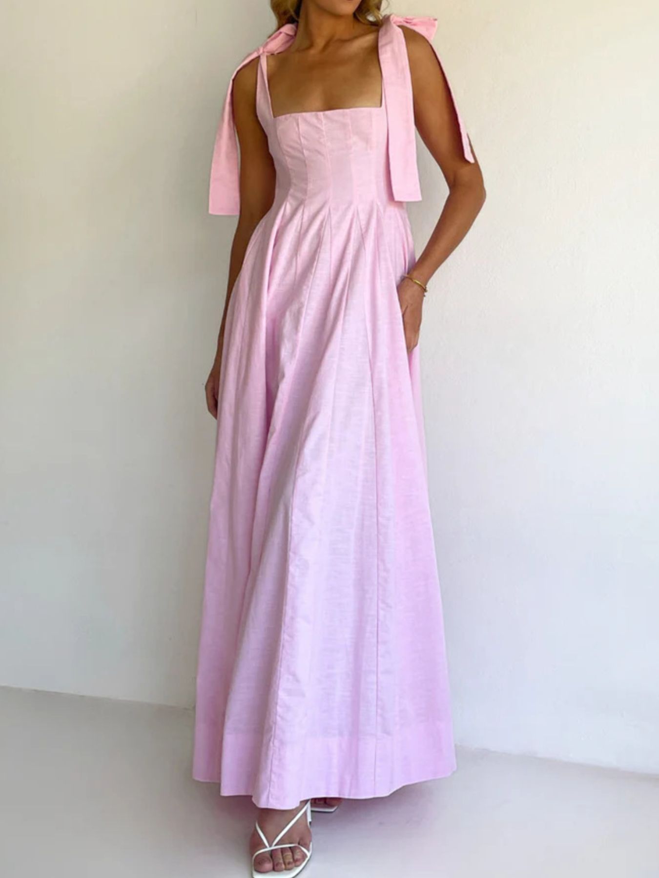 Gradient Tie Shoulder Maxi Dress Pink