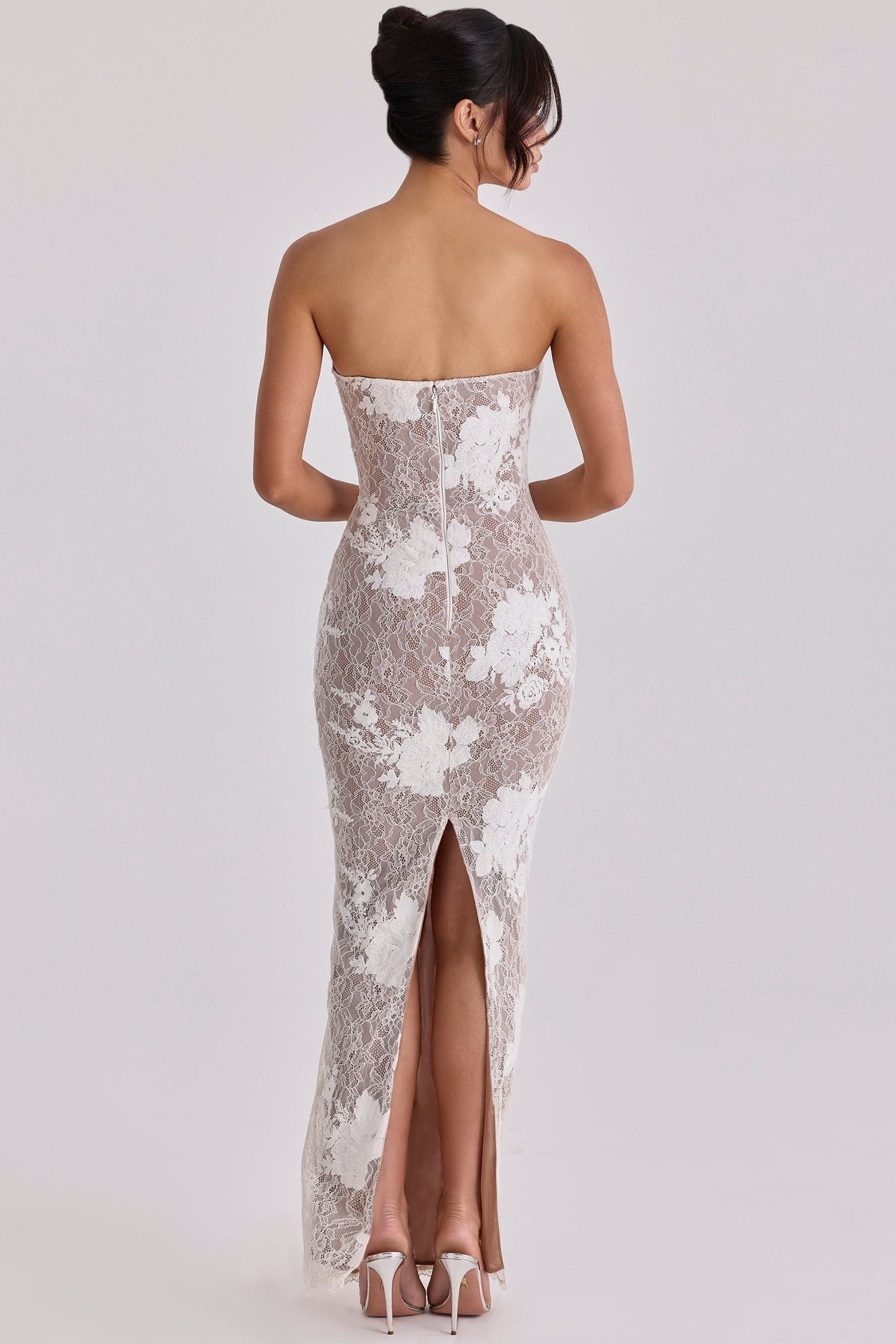 Floral Lace Sweetheart Bustier Long Sleeve Sheer Mermaid Maxi Gown 9