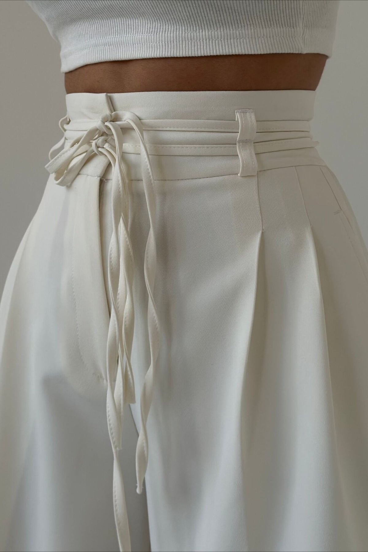 High Waist Wrap Tie Belt Pleated Wide Leg Trousers
