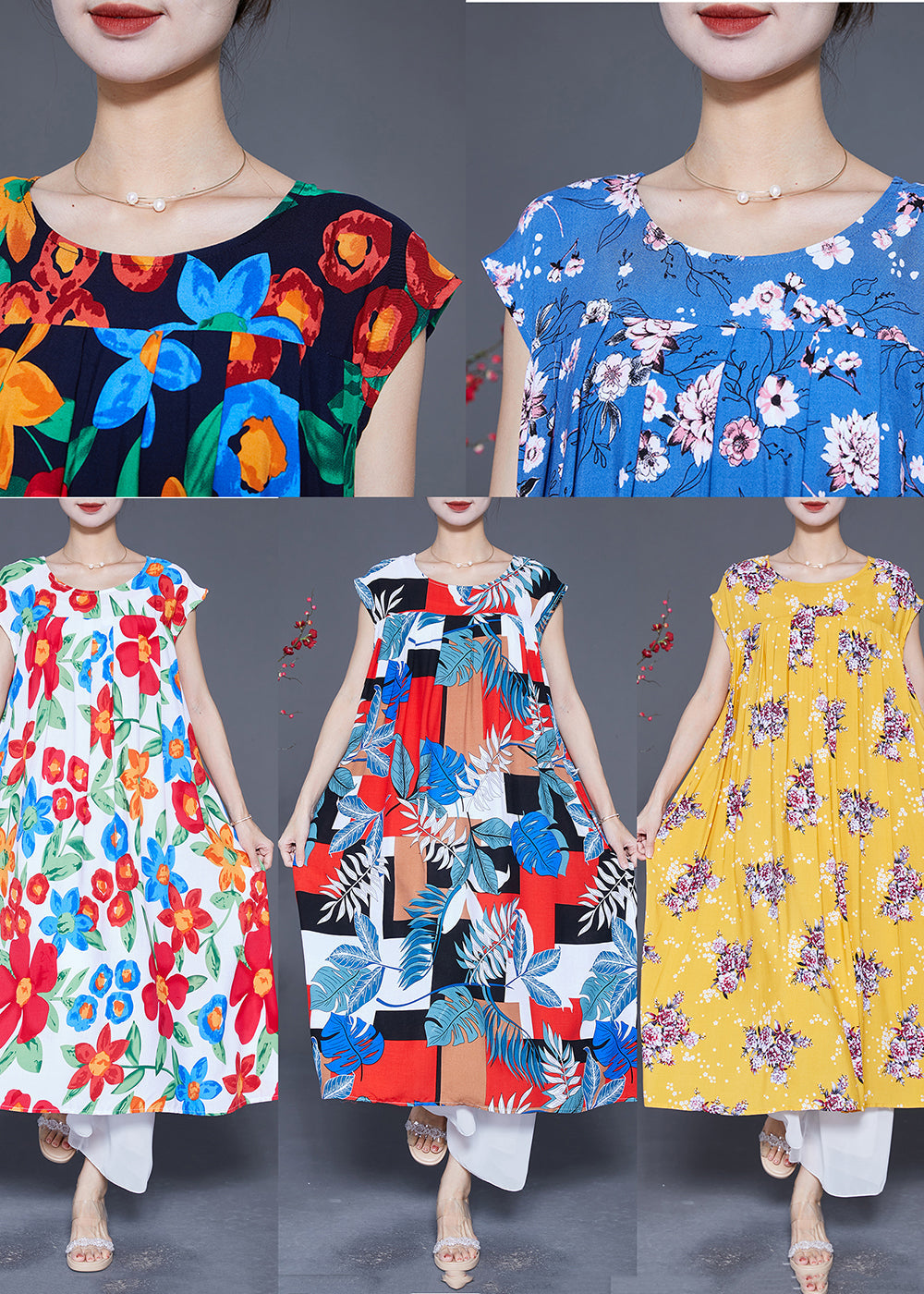 Sleeveless Round Neck Pleated Gathered A-Line Midi Dress
