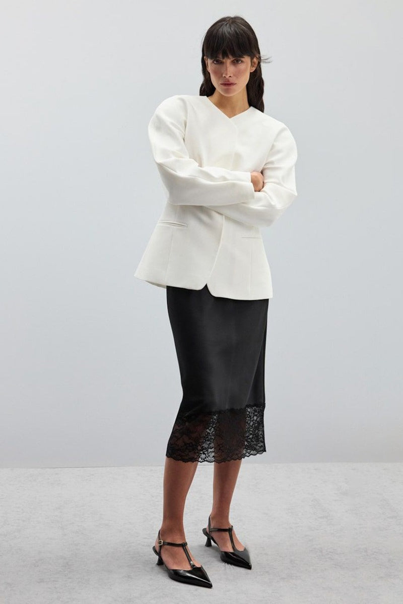 Lace Insert Solid Color Satin Skirt