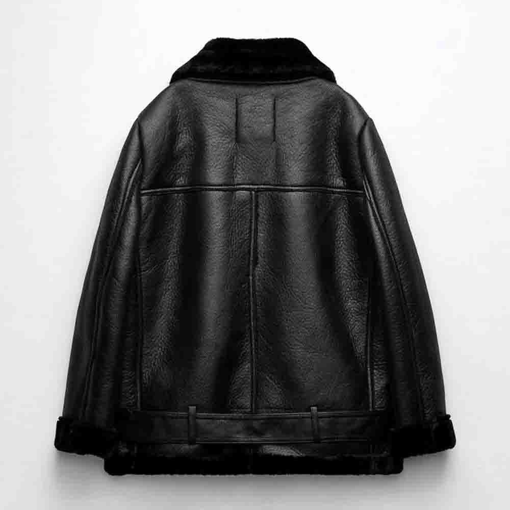Amy Fashion New Faux Leather Double Sided Coat