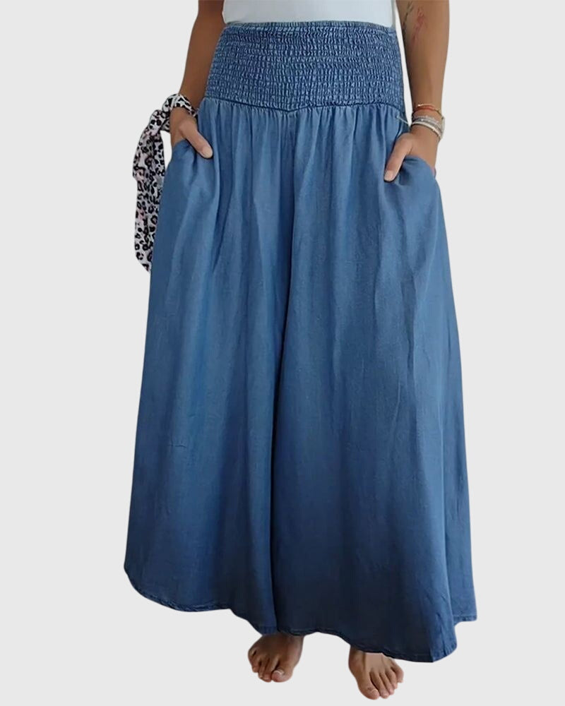 Smocked High Waist Wide Leg Palazzo Pants