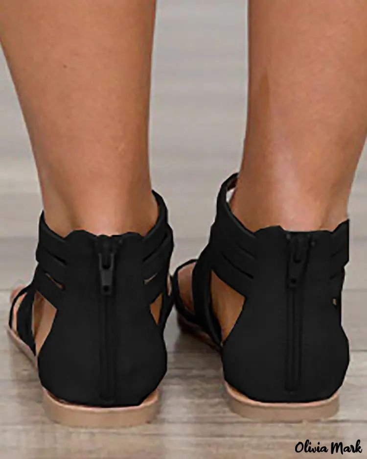 Sexy flat sandals with zipper and back zipper