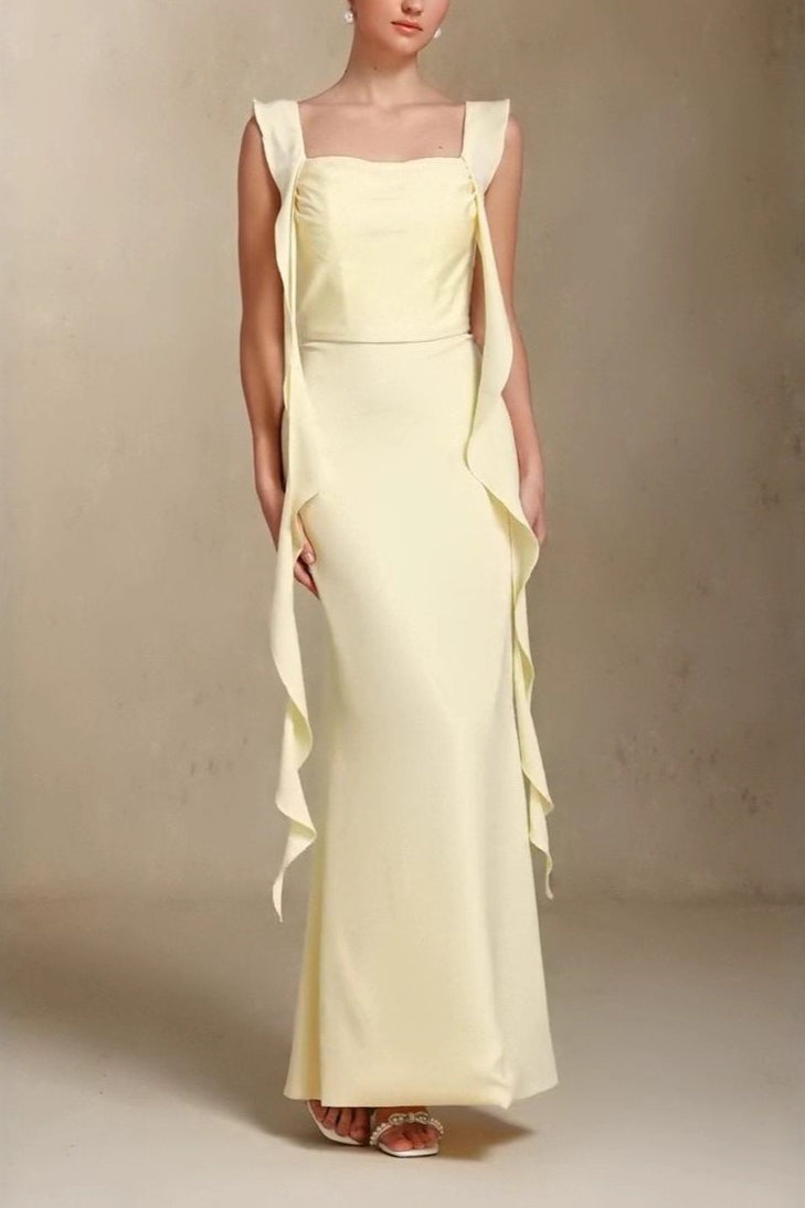 Square Neck Ruffle Trim Mermaid Gown
