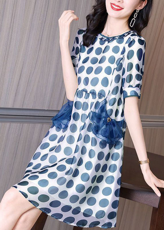 Polka Dot Ruffle Collar Short Puff Sleeve Ruffle Pocket A-Line Mini Dress
