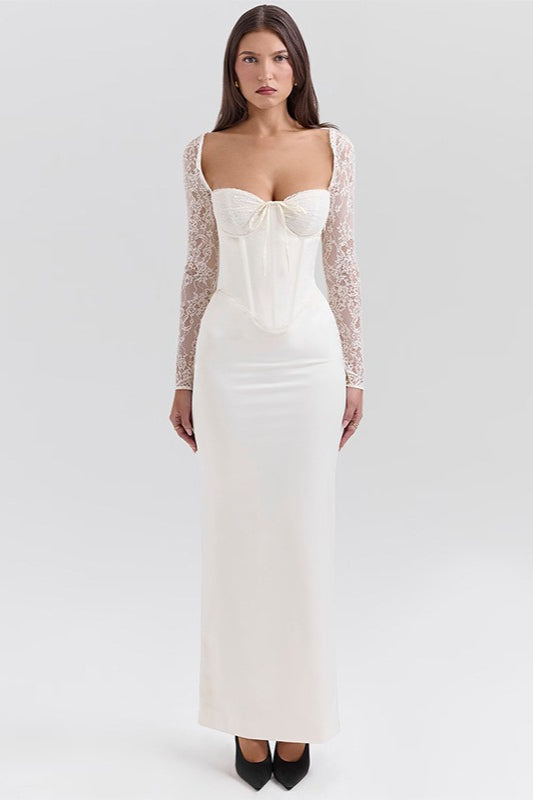 Lengthy Sleeve Bodycon Maxi Lace Dress