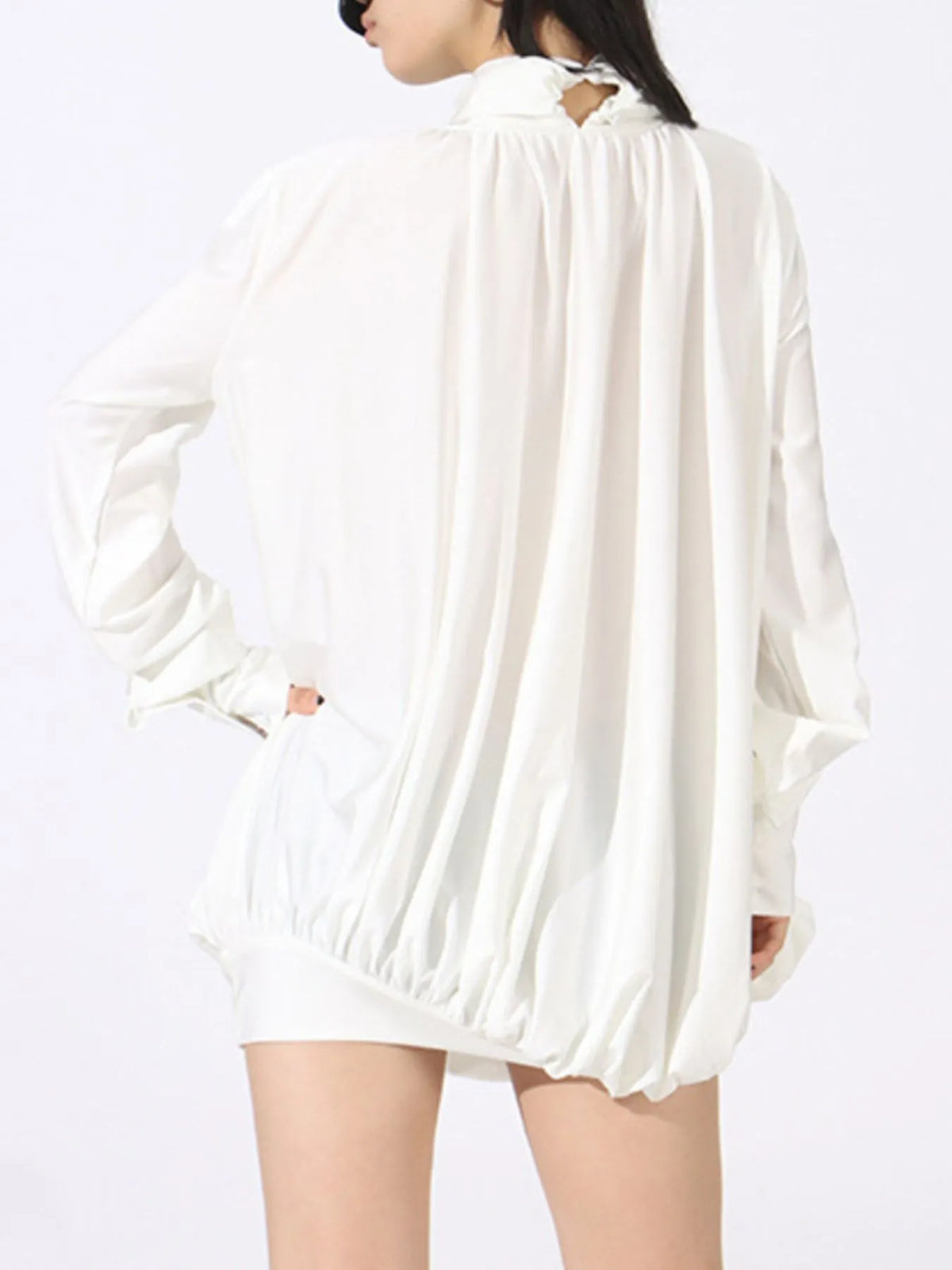 Mock Neck Long Sleeve Draped Rosette Keyhole Mini Dress 4