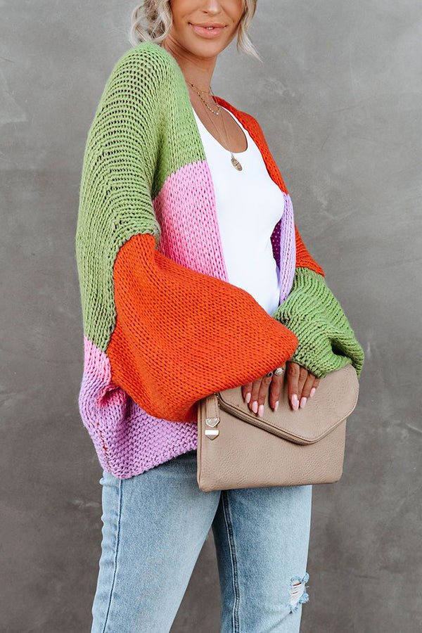 Oversized Colorblock Knit Cardigan