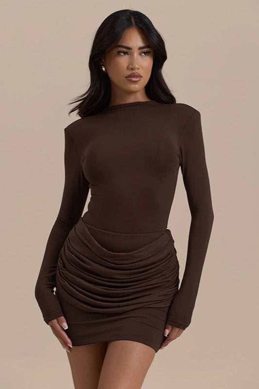 SlimFit Ruched Bardot Work Dress
