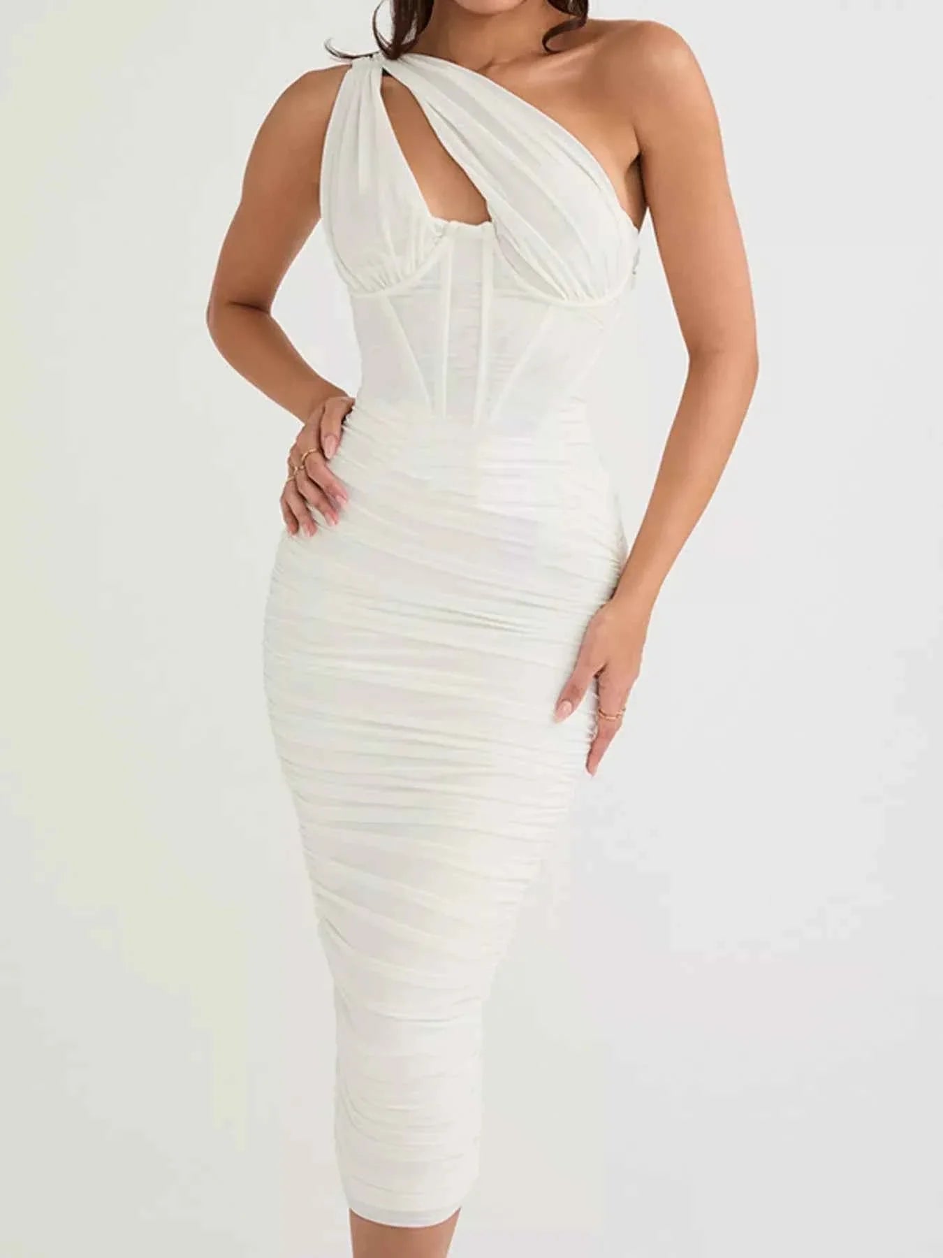 One-Shoulder Cutout Midi Dress