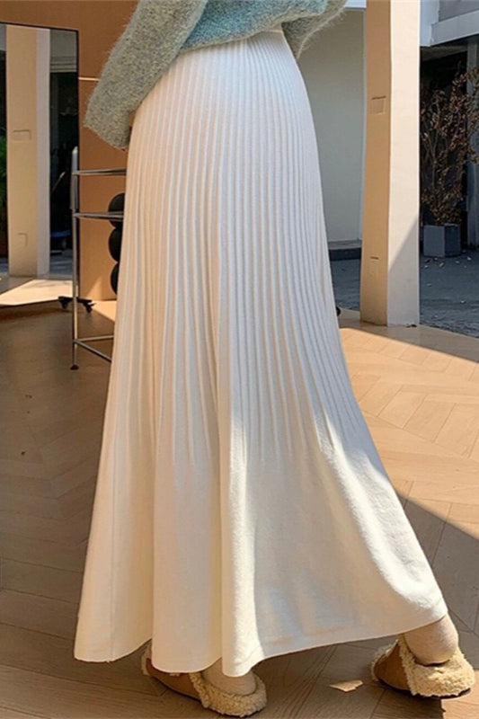 Knit Pleated High Waist Maxi Skirt