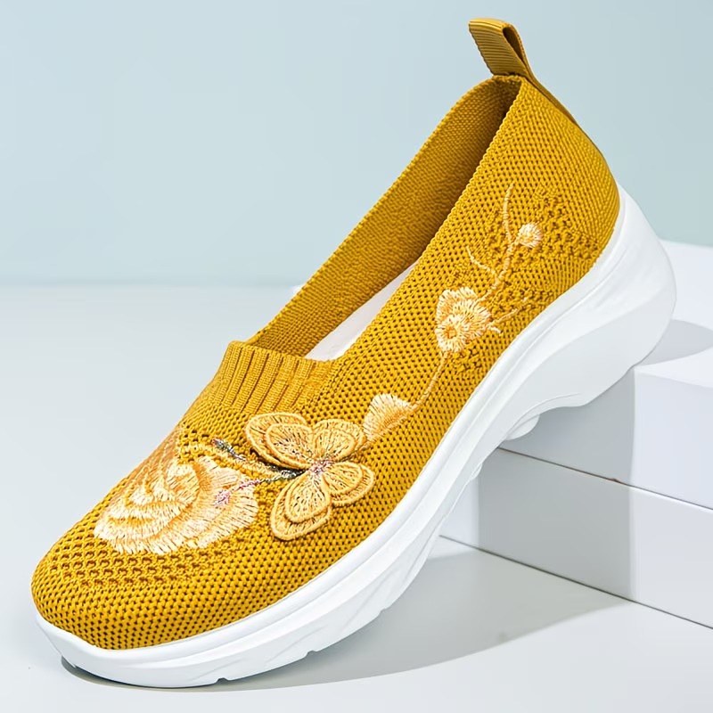 Floral Appliqué Knit Slip On Flats 10