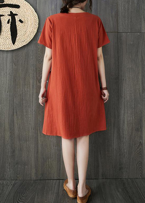 Floral Embroidery Round Neck Short Sleeve Shift Knee Dress