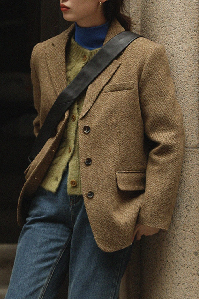 Tailored Wool Crepe Solid Color Blazer