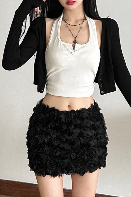 3D Rosette Applique Low Waist Bodycon Mini Skirt