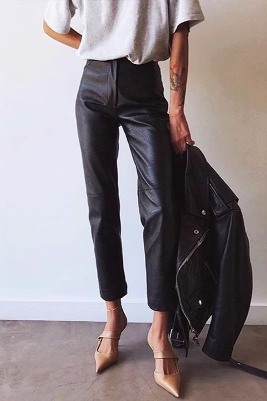 Office PU Straight Leg Stylish Workwear Pants