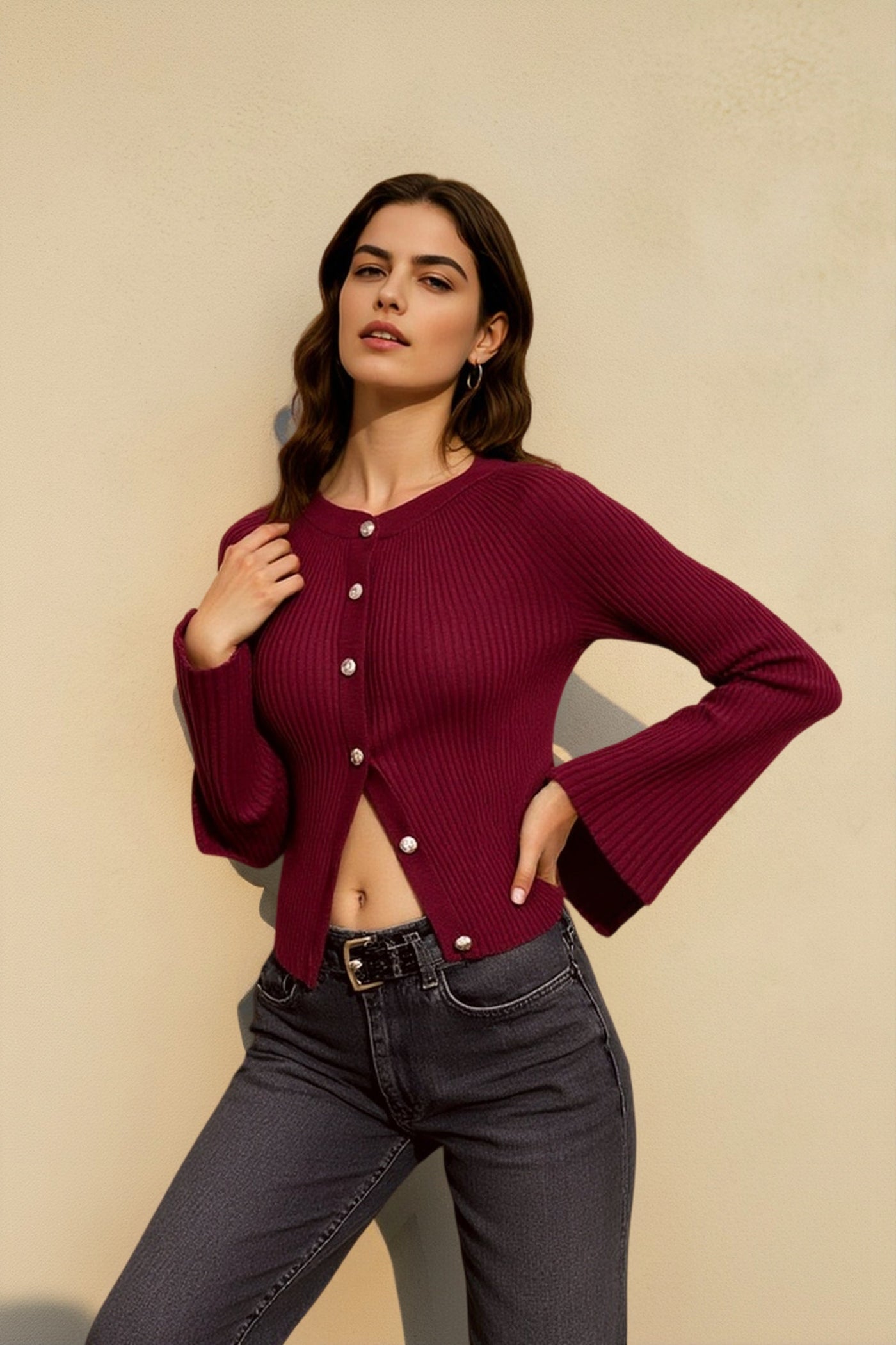 Single Breasted Ribbed Knit Cardigan
