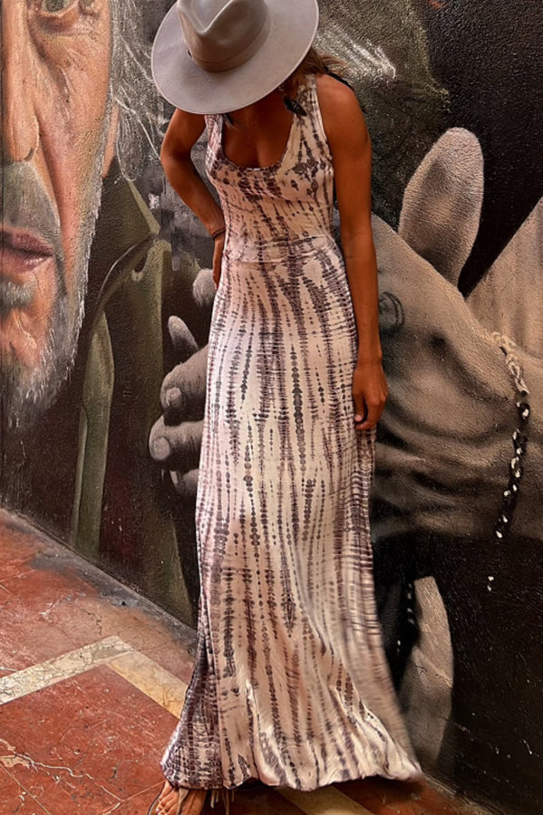 Modern Day Tie-dye Print Back Lace-up Stretch Maxi Dress - View 2