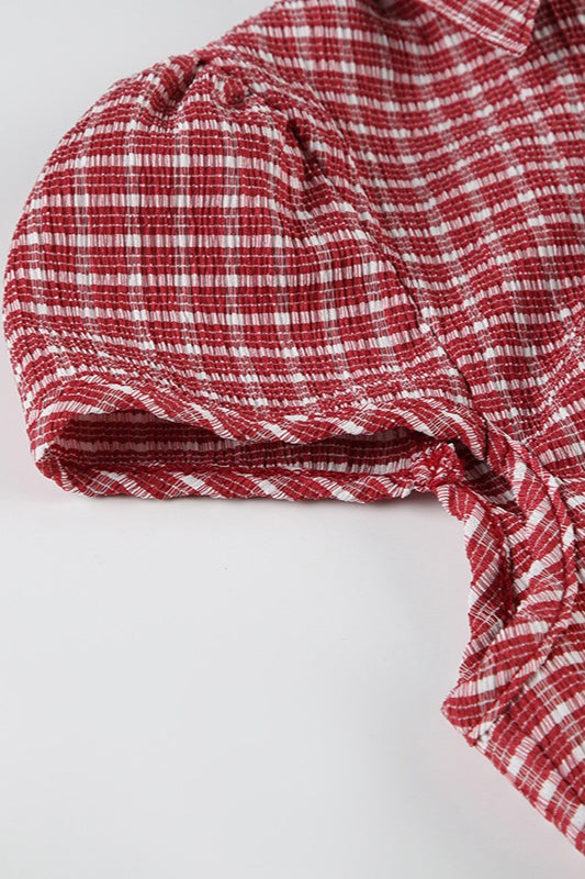 Plaid Button Front Fitted T-Shirt