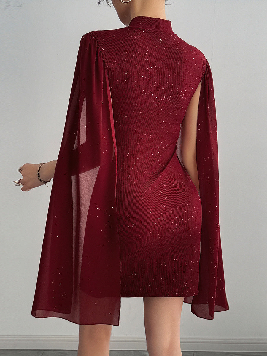 Rhinestone Spliced Round Neck Slim Fit Mini Dress - View 11