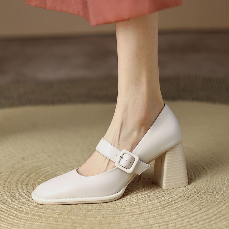 Paramita Square Toe Block Heels Mary Jane Shoes