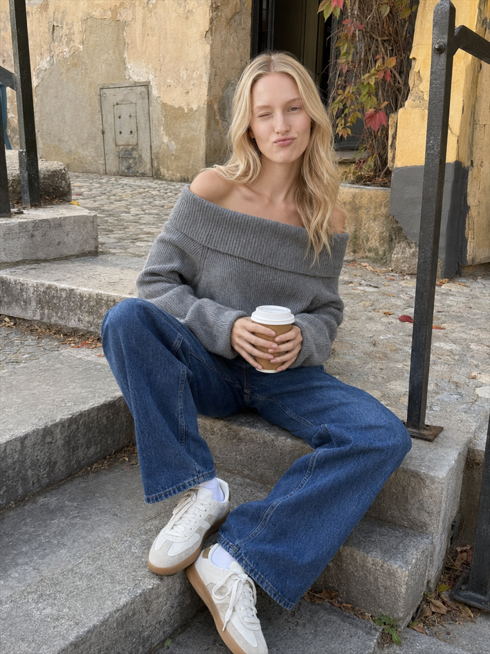 Off Shoulder Knit Pullover Sweater