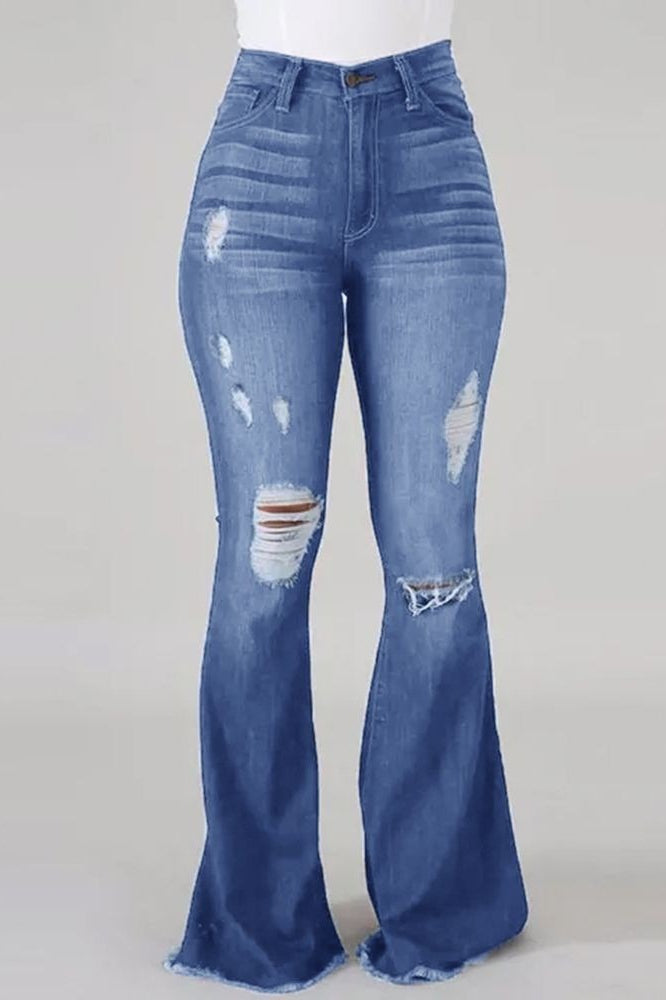 High-Waist Distressed Flared Denim Jeans