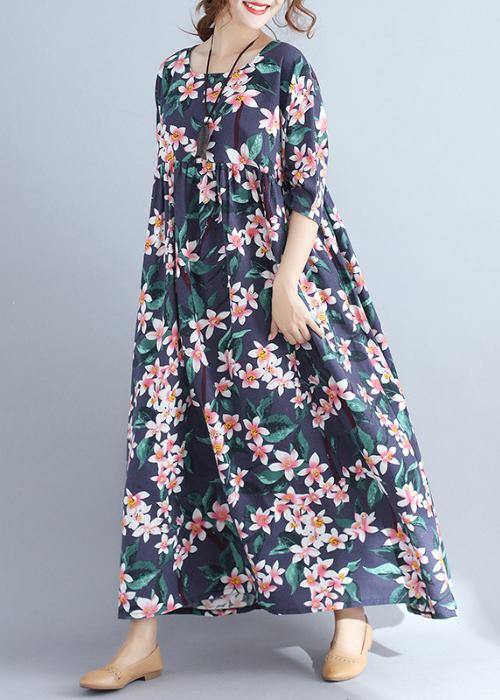 Floral Print Round Neck Half Sleeve Empire Waist Oversized Maxi Dress