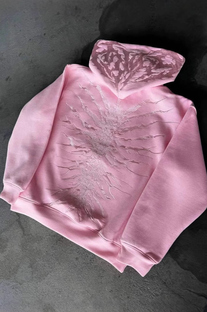 Patchwork Washed Print Zip Hoodie