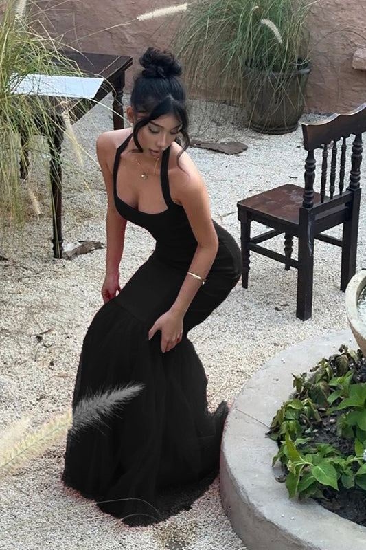 Halter Neck Mermaid Tulle Hem Formal Gown