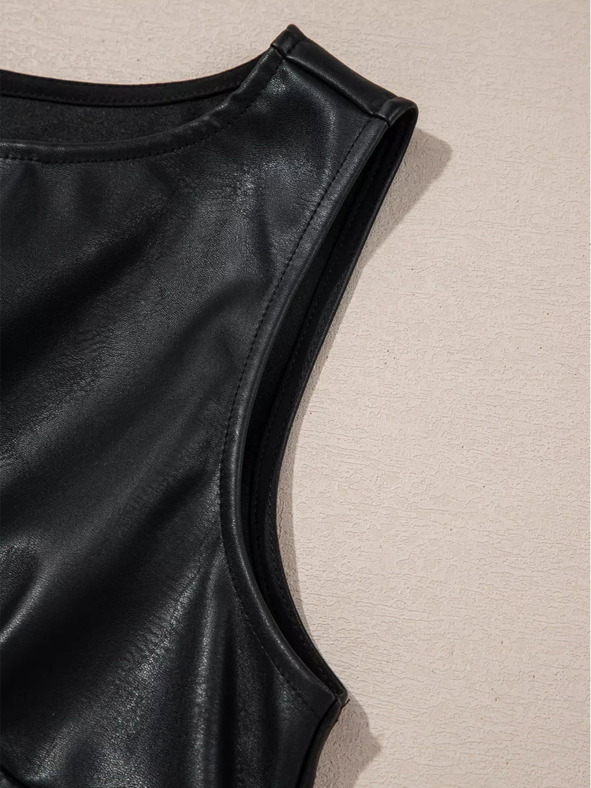 Faux Leather Sleeveless Boat Neck Shift Mini Dress 12