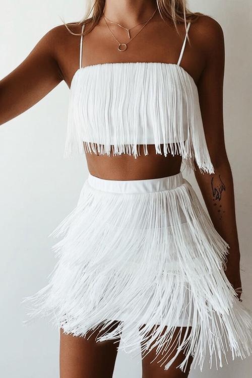 Layer Tassels Skirts Set