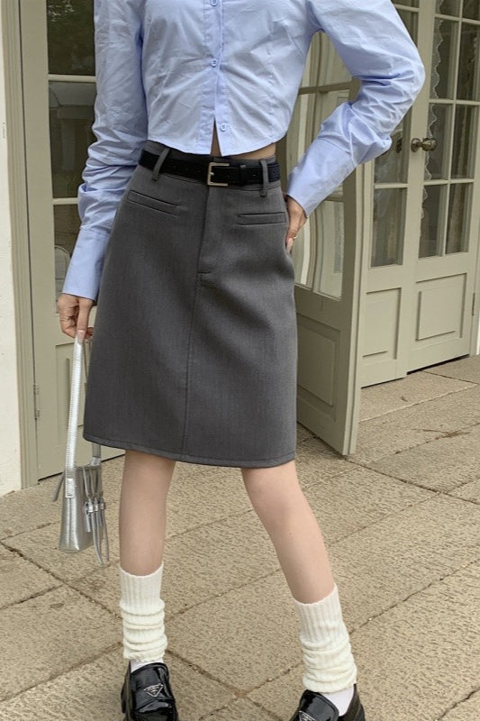 High-Waist Pleated Denim Mini Skort