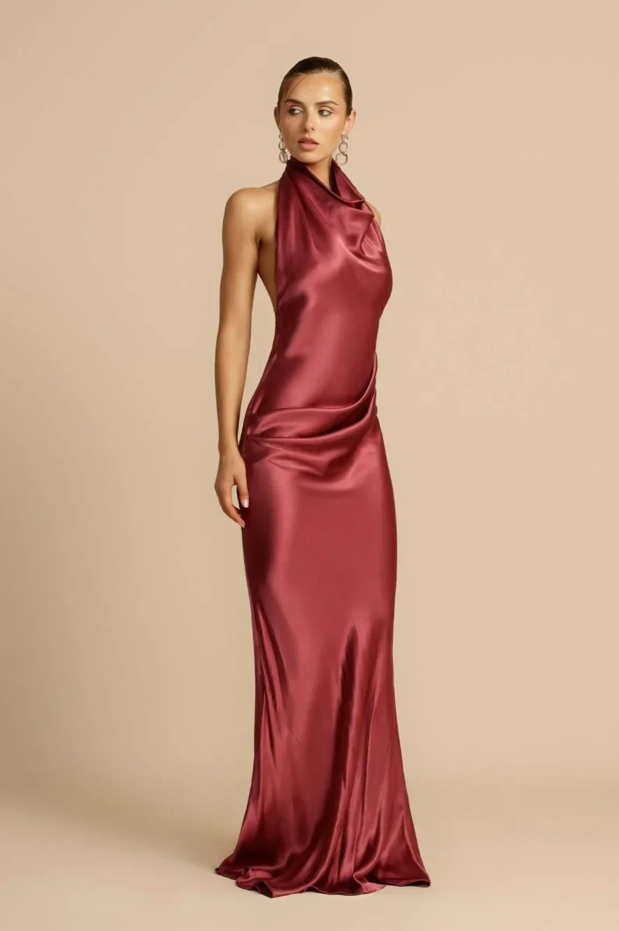 Satin Halter Neck Maxi Dress - View 7