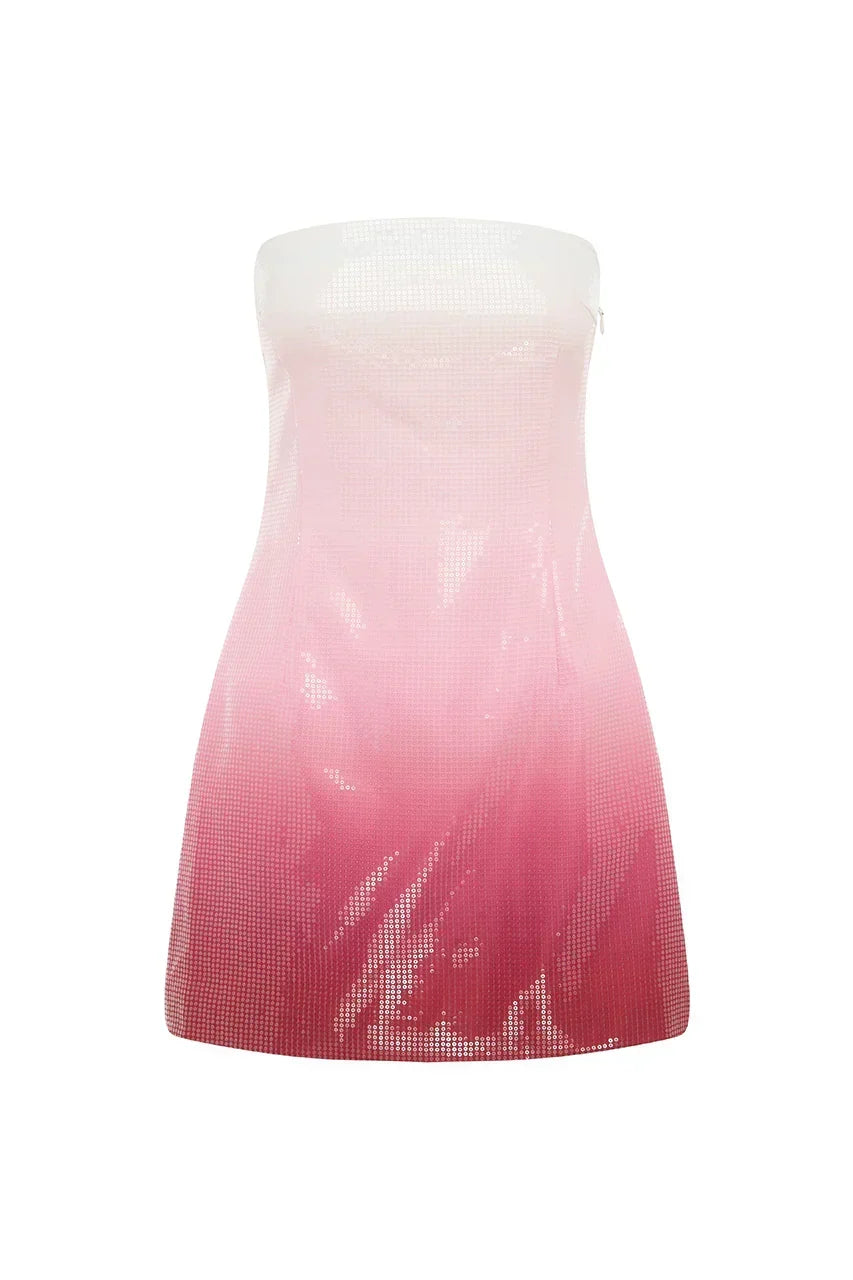 Ombre Sequin Strapless Straight Neck Mini Dress 6