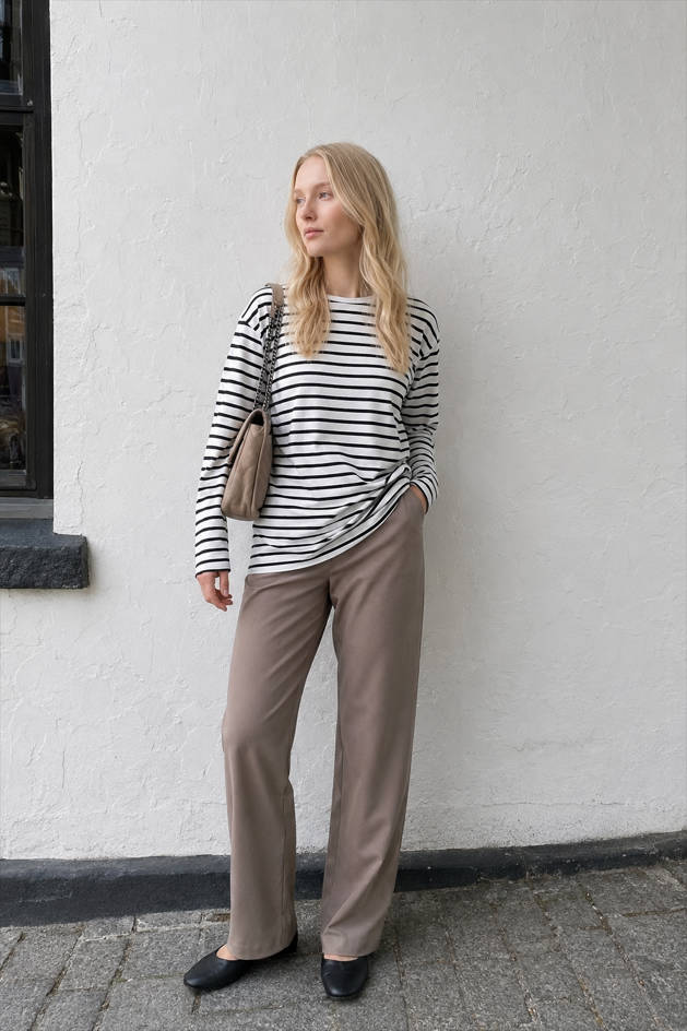 Cotton Striped Crew Neck Long Sleeve Tee