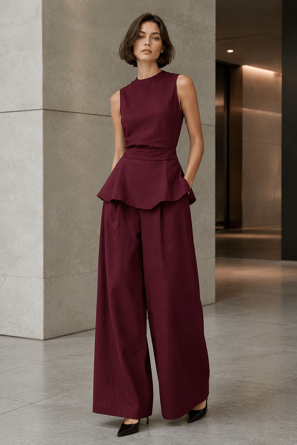 Sleeveless Minimalist Casual Two Piece Work Set