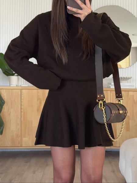 High Neck Long Sleeve Ribbed Knit Mini Dress 15