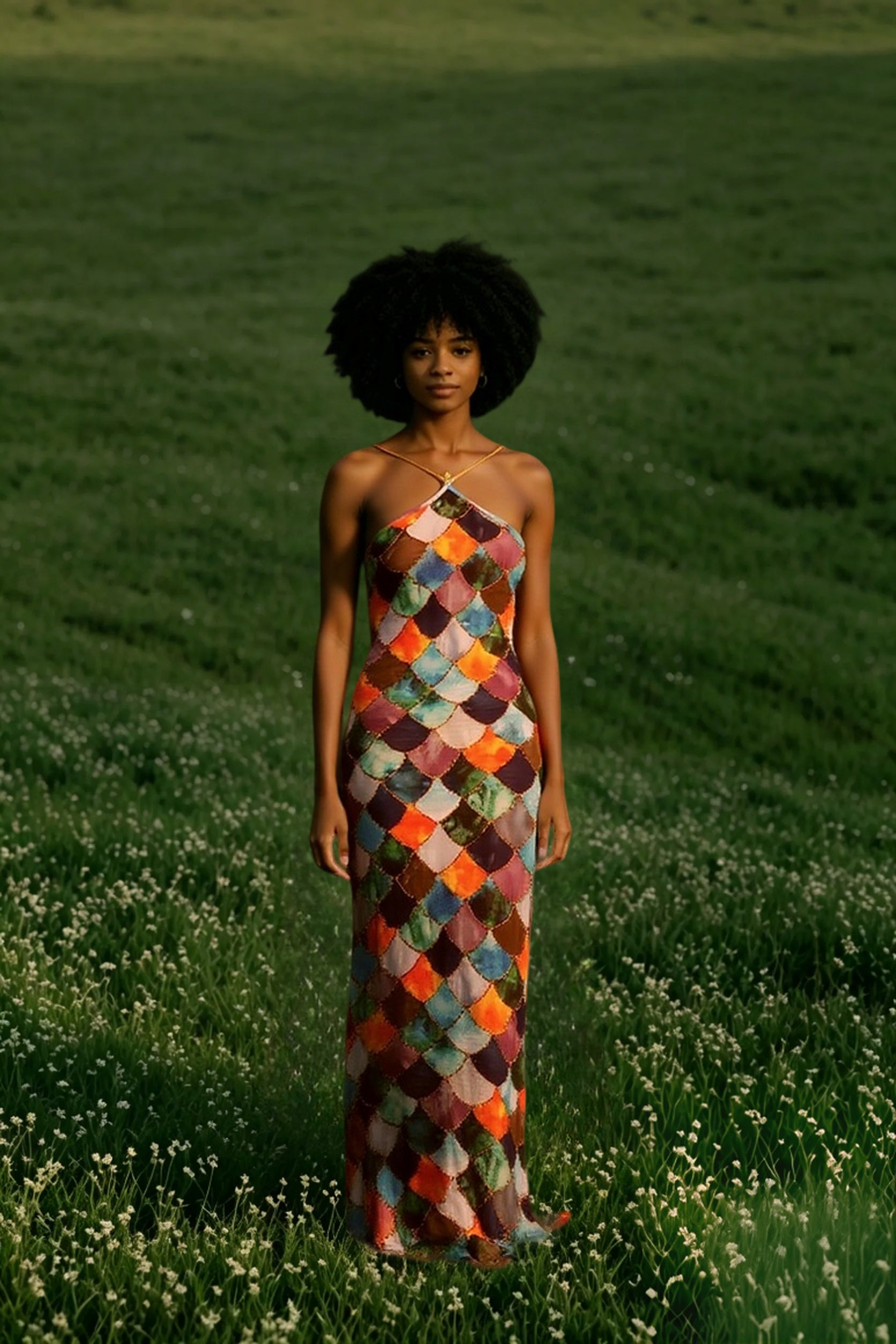 Off-the-Shoulder Halter-Neck Maxi Dress