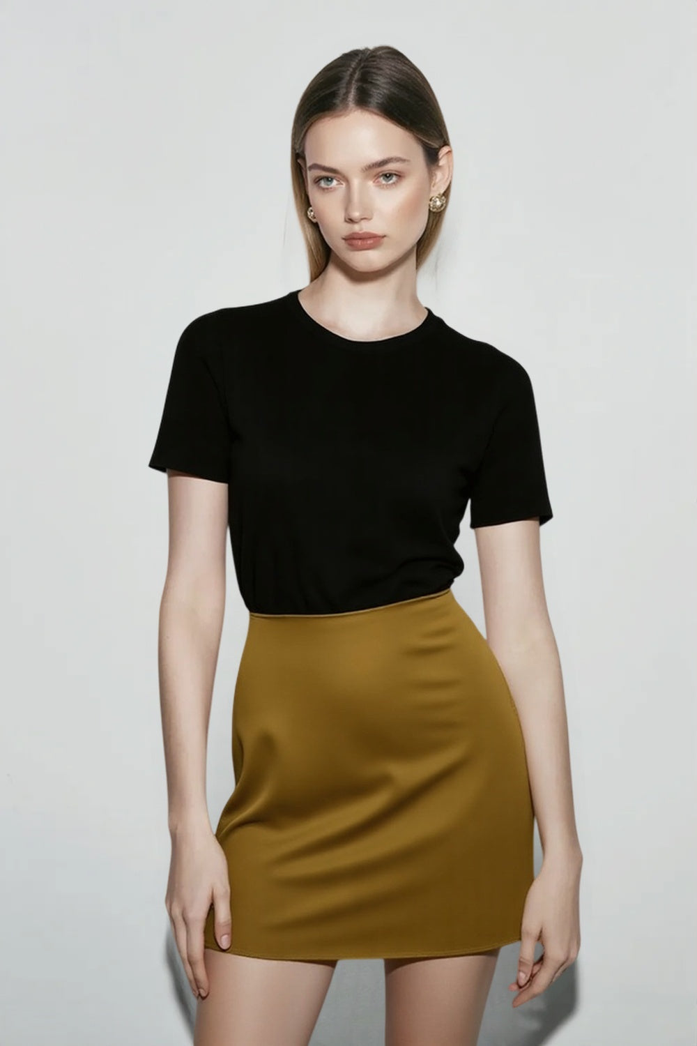 Satin Pleated Denim Mini Skort