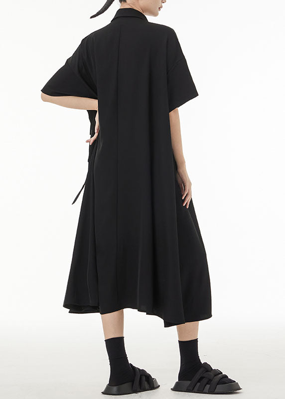 Oversized Button Front Strap Detail Short Sleeve Shirt Midi Dress