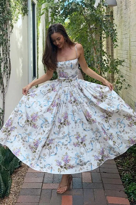 Print Edition Pleated Spaghetti Maxi Dress