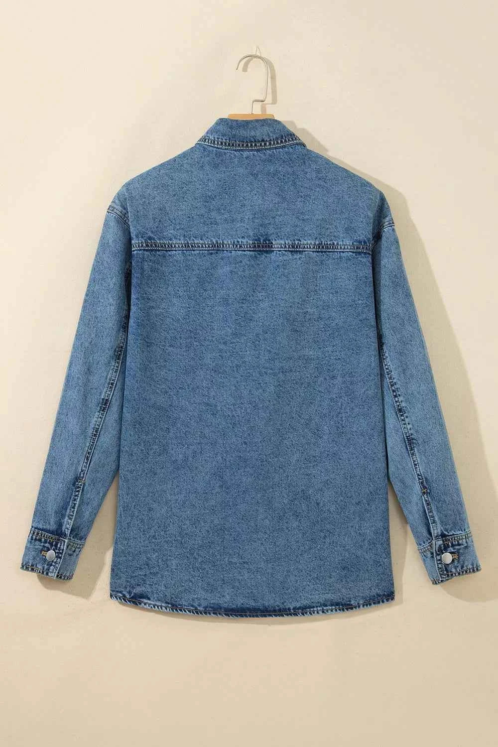Studded Button Front Chest Pocket Oversized Denim Shirt Jacket 5